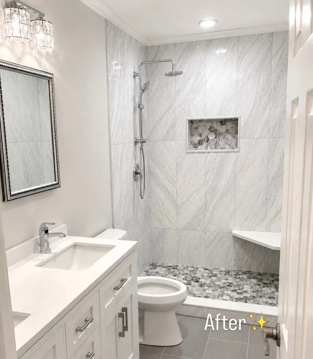 Marble shower with custom niche