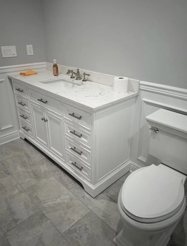 White double vanity bathroom remodel