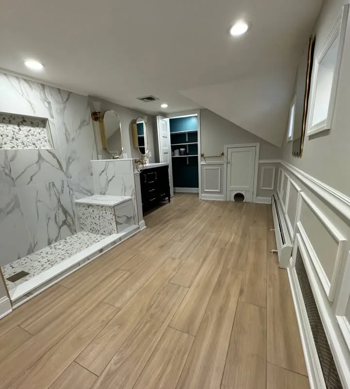 Finished attic suite with custom bathroom