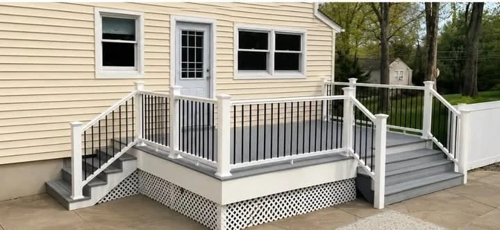 New composite deck with white railings